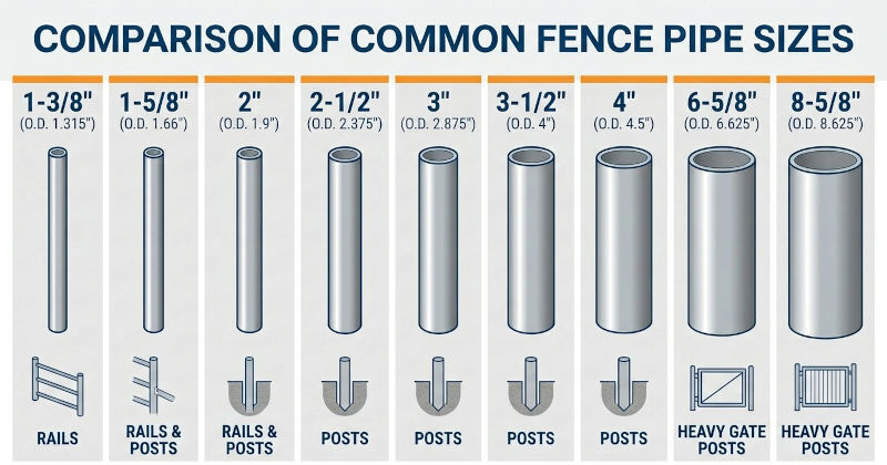 Comparison of Common Fence Pipe Sizes